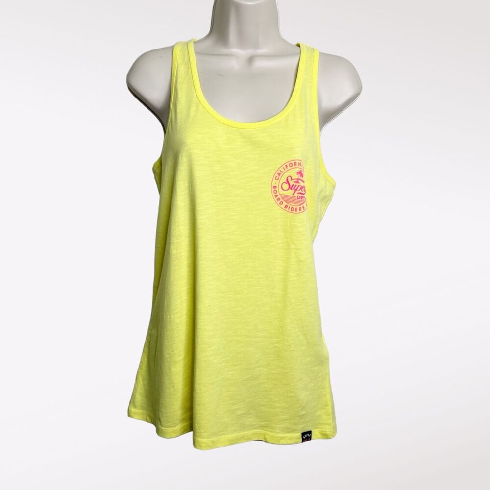 Superdry Top Womens Size 4 Yellow Tank Racerback Scoop Neck Sleeveless Surf New